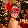 High End Ball Mask Halloween Princess Half Face Mask Venetian Masquerade Party Elegant with Lace Feather Rhinestones Adjustable Ribbon Women