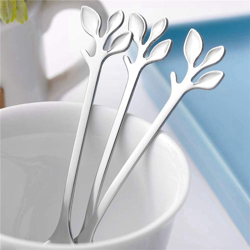 A84X-Dessert Spoon Fork Set,20 Pcs 4.7 Inch Cake Fork,Coffee Spoon,Creative Silver Leaf Fruit Fork,(20 Spoon + 20 Fork)