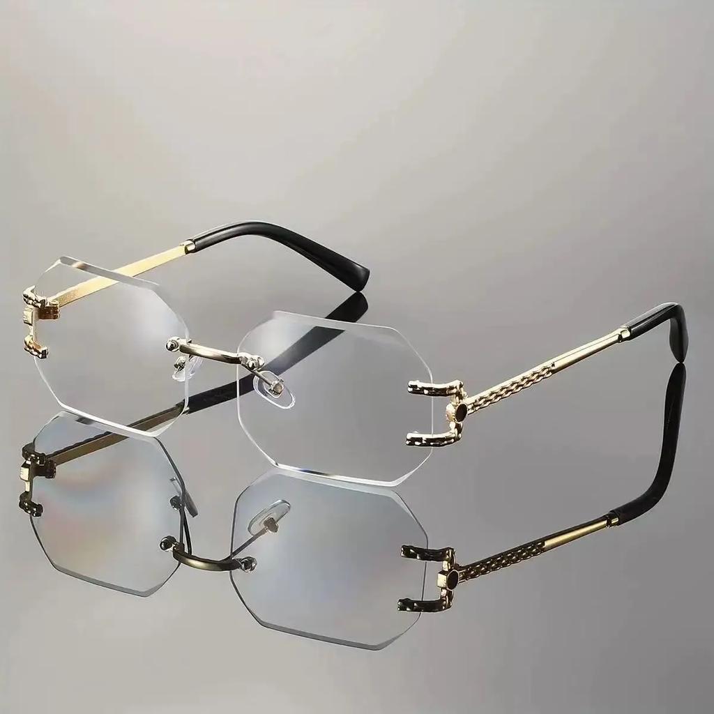 Vintage Rimless Sunglasses Women Men Designer Polygon Sun Glasses Trendy Rectangle UV400 Protection Eyewear Shades