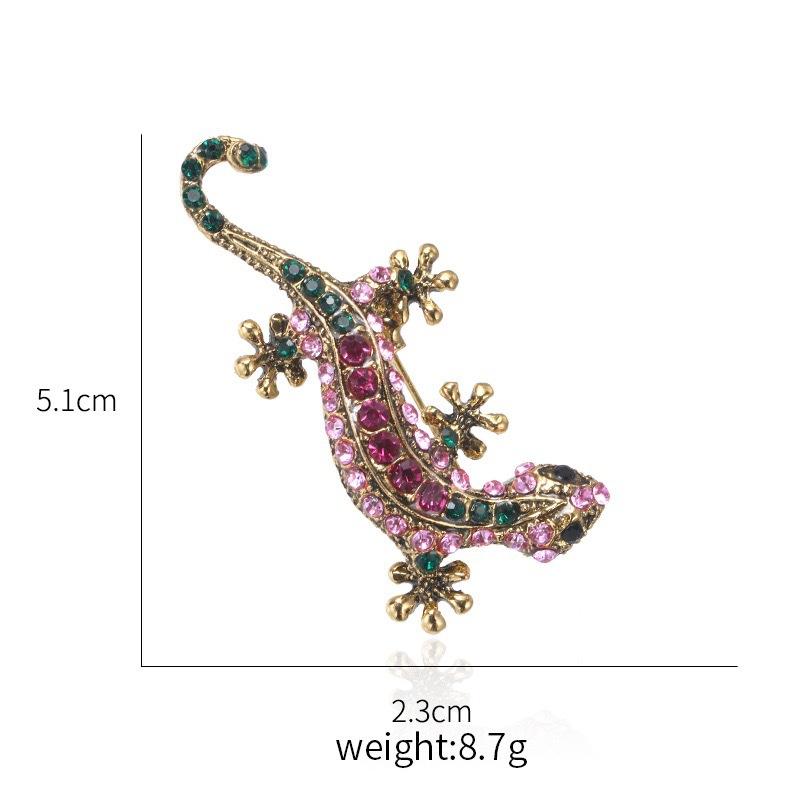 Färgad Kristallsten Ödla Lacertid Brosch Ljusa Blommor Blåaktig Kameleont Metallnål Rock Kostym Unisex Knapphål