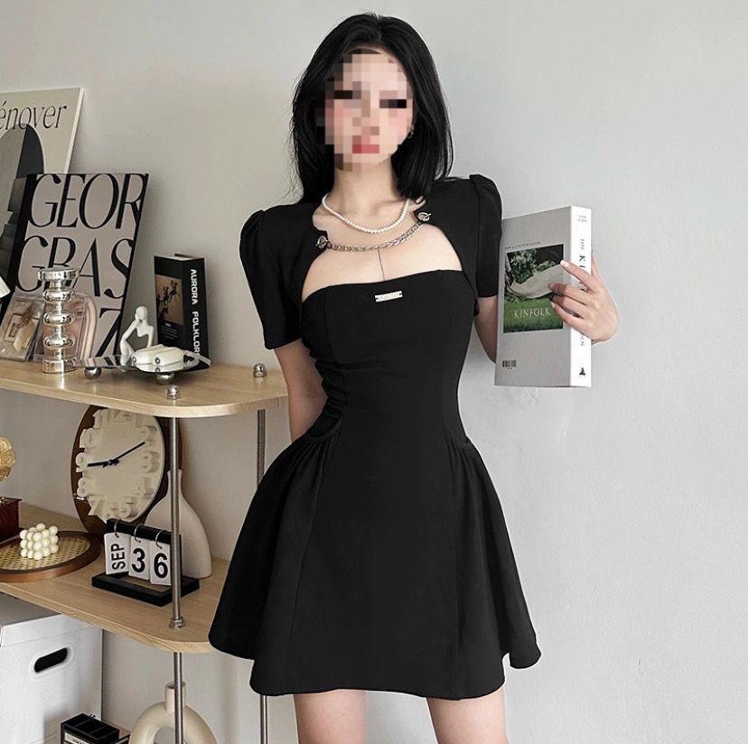 Französischer Hepburn-Stil Zweiteiler: Trägerloses Sommerkleid & Off-Shoulder-Top-Set für Damen