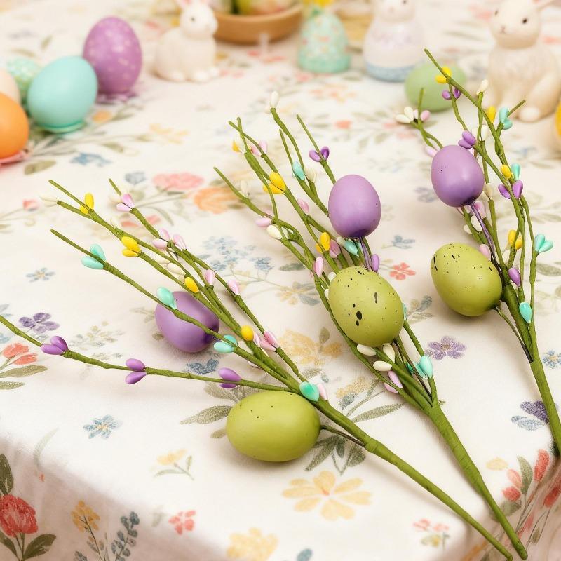 Easter Artificial Egg Berry Branch Colorful Foam Eggs Flower Branch Home Party Vase Flower Arrangement Decoration Accessories