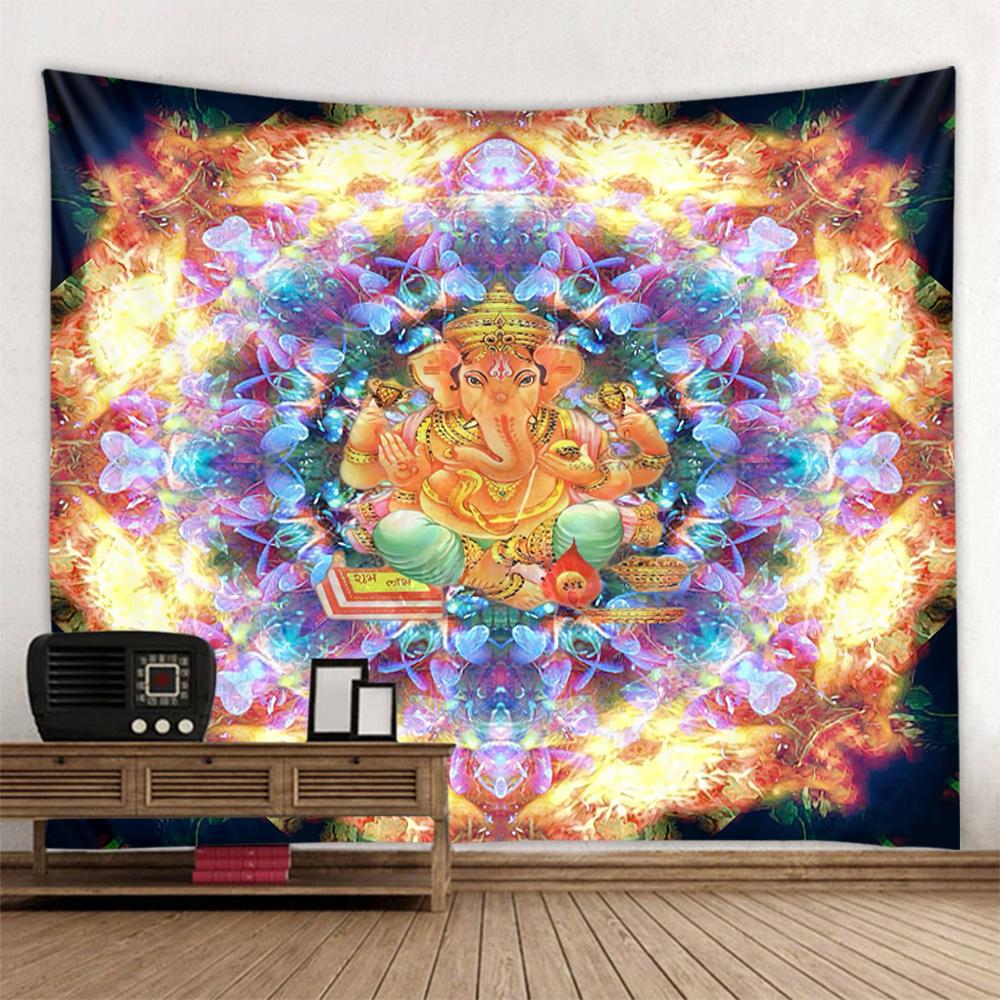 Retro patterned tapestry, fantasy elephant wall hanging aesthetics, room art decoration, Bohemian mandala home wall decoration
