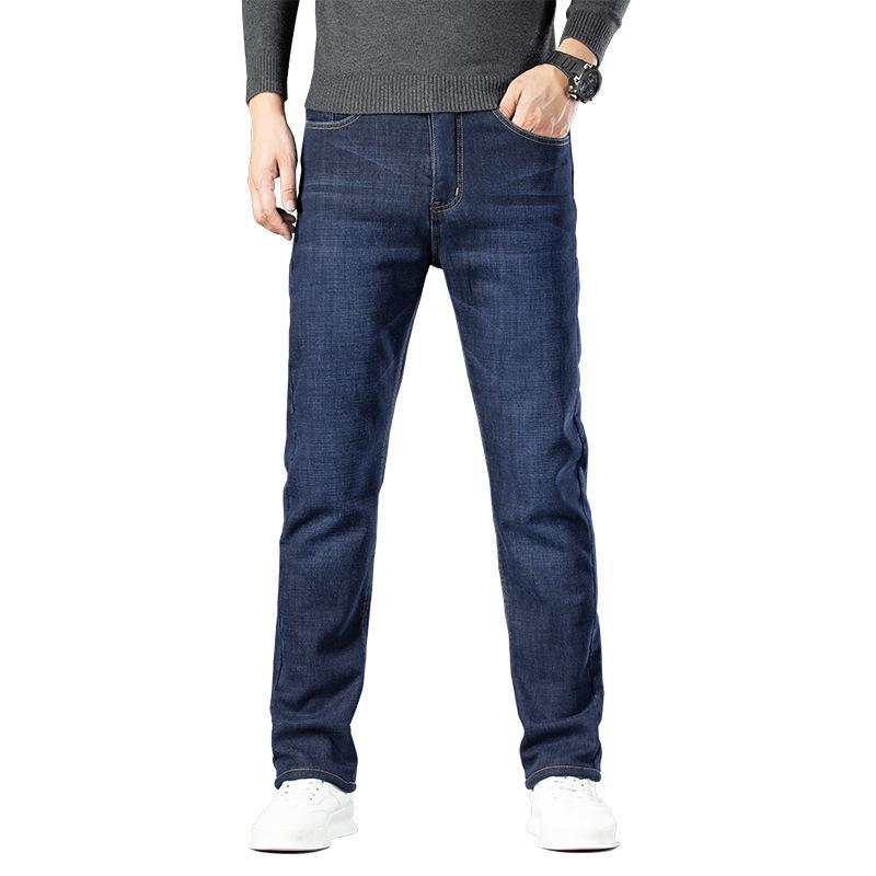 Winter Lamm Fluff Denim Gerade Hosen Männer Verdicken Große Größe 40 Jeans Hohe Taille Stretch Jeansy Fleece Gefüttert Warm