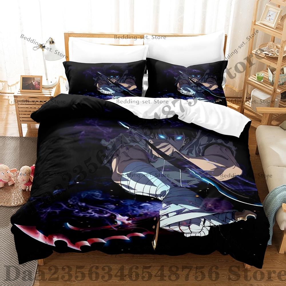 Comforter Solo-Leveling Three-Piece Set Sung Jin-Woo Bedding Set Single Twin Full Queen King Size Bed Set Bedroom s Anime