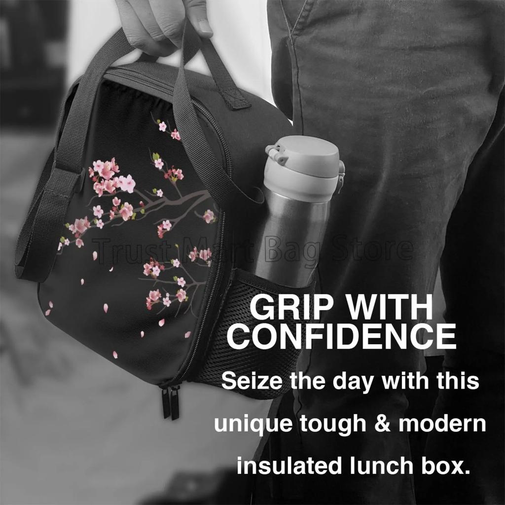 Sakura Japanese Cherry Blossom Insulated Lunch Bag with Shoulder Strap Portable Thermal Bento Tote Bag for Work Travel Picnic