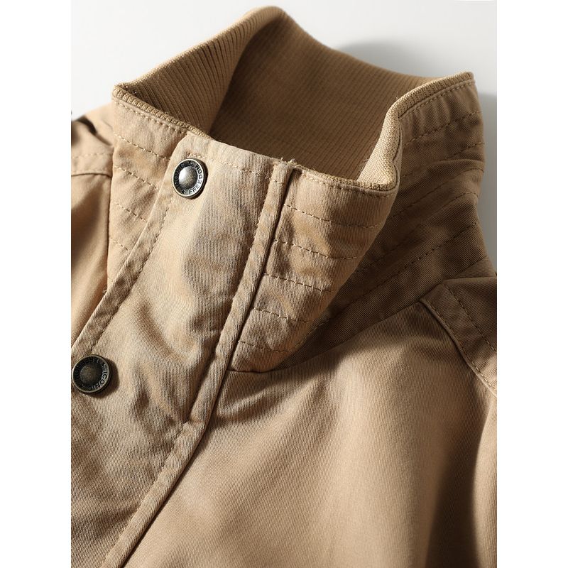 American vintage Casual Pure Cotton Cargo Jacket Men's Spring and Autumn Multi-pockets Stand Collar Foreign Trade Men's Tough Guy Wear