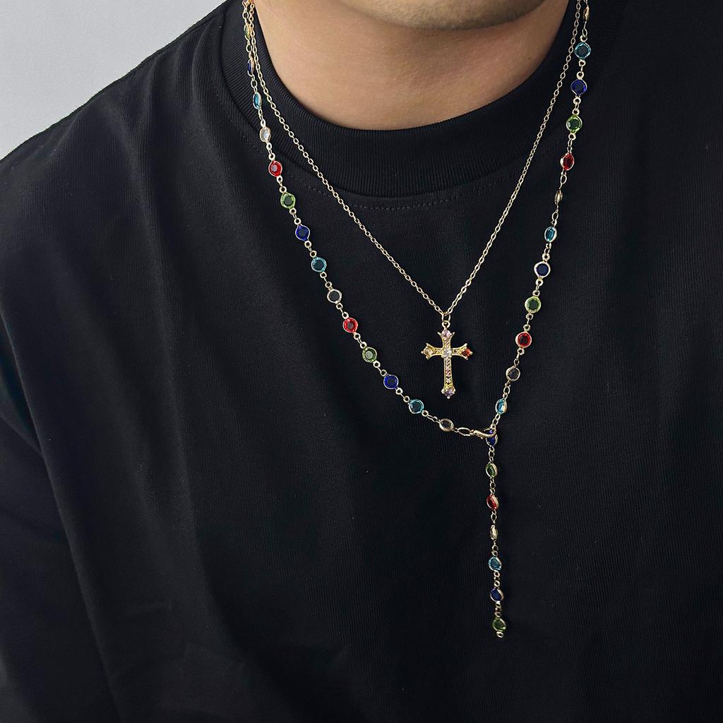 Fashion Personality Crystal Cross Pendant Necklace Hip Hop Uncommon Choker Chain Trendy Men Jewelry