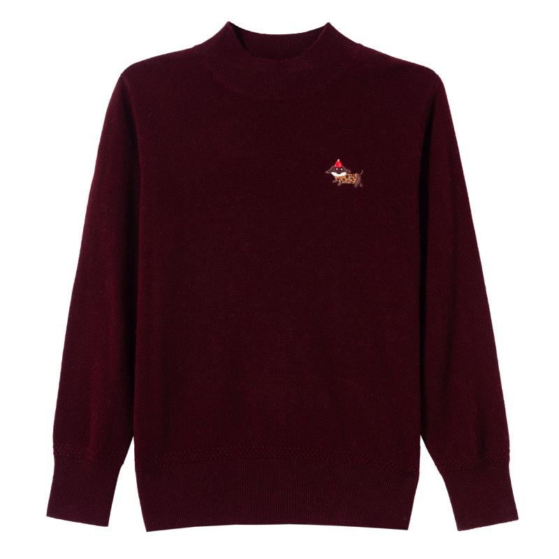 Women's Pure Wool Half-High Neck Sweater: Winter Warm, Loose Fit, Fashionable for Middle-Aged & Elderly Mothers