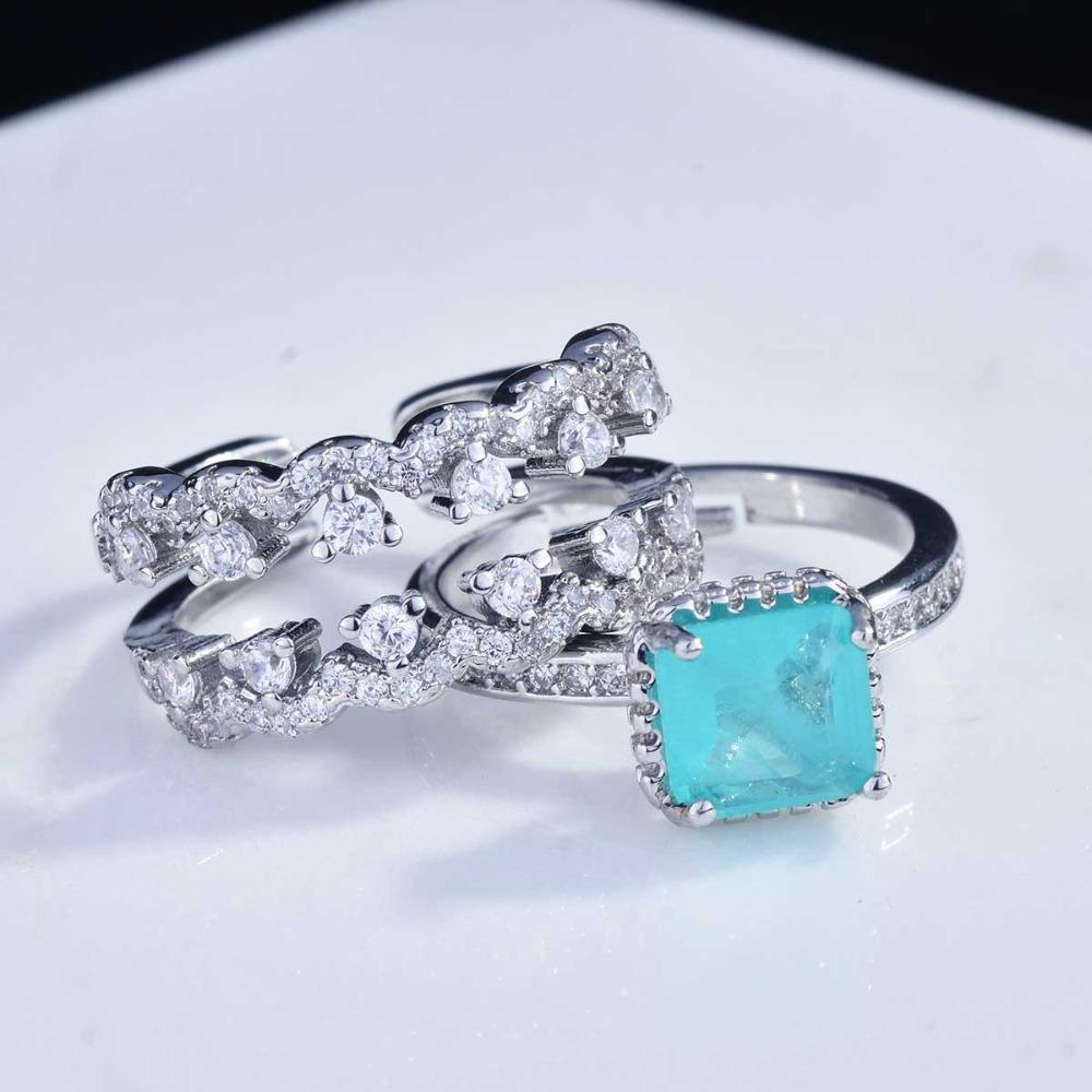 Open Ring Set Simulated Paraiba Tourmaline Jewelry Light Luxury Color Gemstone Stackable Rings for Women