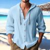 2025 Spring/Summer Men's Cotton-Linen Hooded Shirt: Solid Color, Long-Sleeve, Casual Fashion