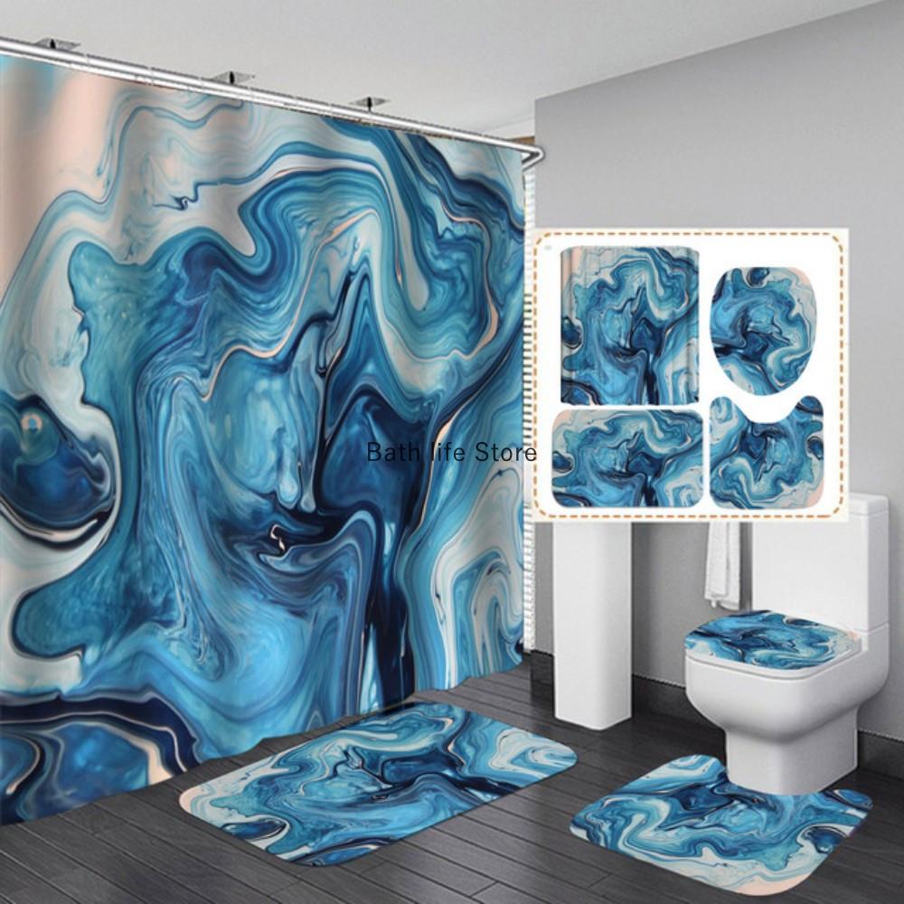White Marble Shower Curtain Luxury Golden Modern With Non Slip Rug For Bathroom Curtain Waterproof Polyester Home Decor 180x180