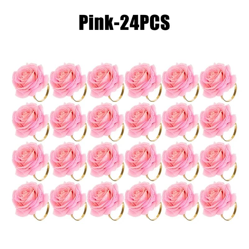 96Pcs Flower Napkin Rings Red Rose Napkin Holder Rings for Wedding Valentine's Banquet Christmas Birthday Decoration