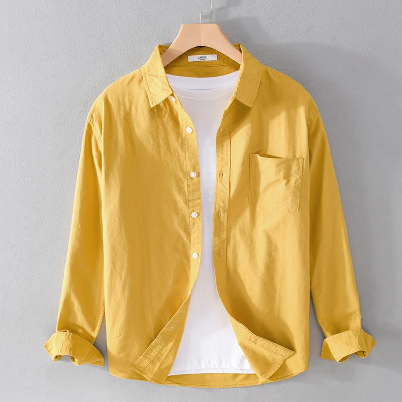 Men's Oxford Woven Long Sleeve Shirt Cotton Casual Simple Matching Solid Color Shirt Slim White Shirt Fashionable Men