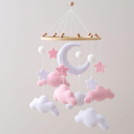 Baby Cloud Mobile for Crib Handmade Felt Nursery Decor with Stars Moon Soft Stroller Hanging Toy Gift for Boys Girls