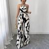 Women's Halter Neck Sleeveless Printed High Waist Wide Leg Jumpsuit Casual Summer Romper