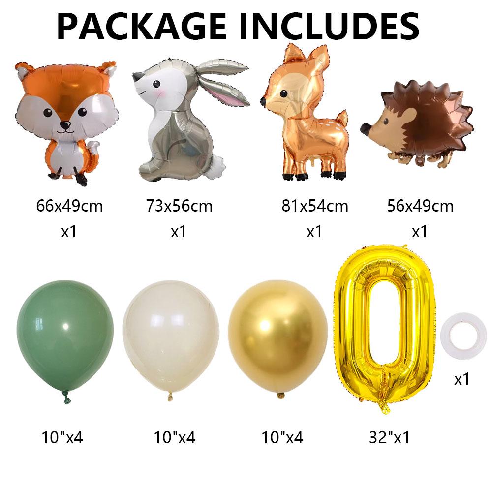 Hedgehog Deer Fox Rabbit Balloon Set Gold Number Balloon for Boy's Woodland Animal Happy Birthday Party Decorations Kids Gifts