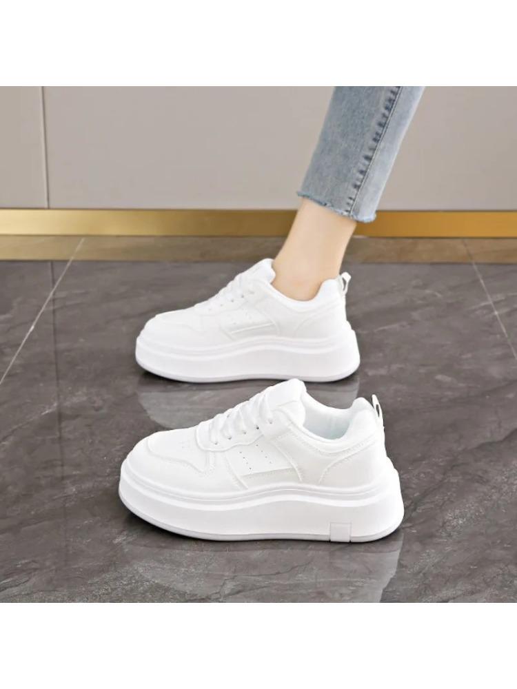Women's Casual Sports Shoes Thick Bottom Low Tops Lace Up Vulcanised Shoes Lightweight Rubber Soled Winter Seas Adult Footwear