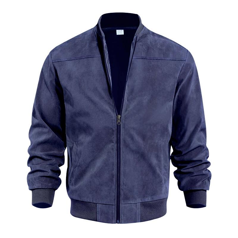 

Men s Suede Bomber Jacket Casual Stand Collar Zip-Up Outerwear XXXL темно-синього кольору