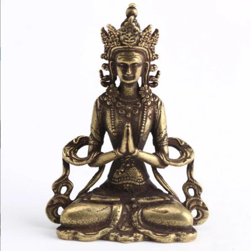 Solid Brass Guanyin Buddha Figurine 37x21x17mm Home Office Desk Ornaments Decoration Mini Statue Ornaments Household Decoration