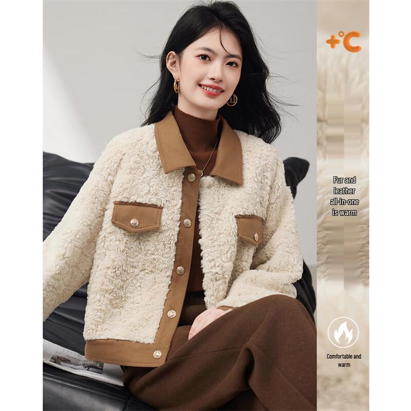 

Xinfuyu Women s Retro Color-Block Faux Shearling Short Jacket L