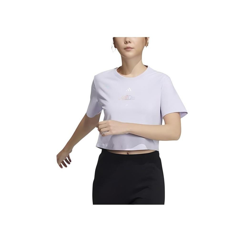 Adidas W Gfx Tee Logo Print Short Sleeve T-Shirt Women Tops Purple HB6594