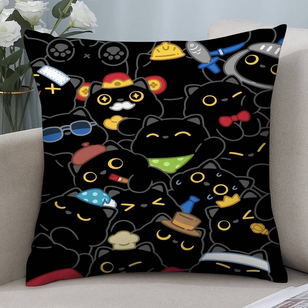 

Black Kawaii Cat Pillow Case Short plush Double-sided Print Square Throw Pillow Covers Sofa Home Cushion Decor 12x12Inch
