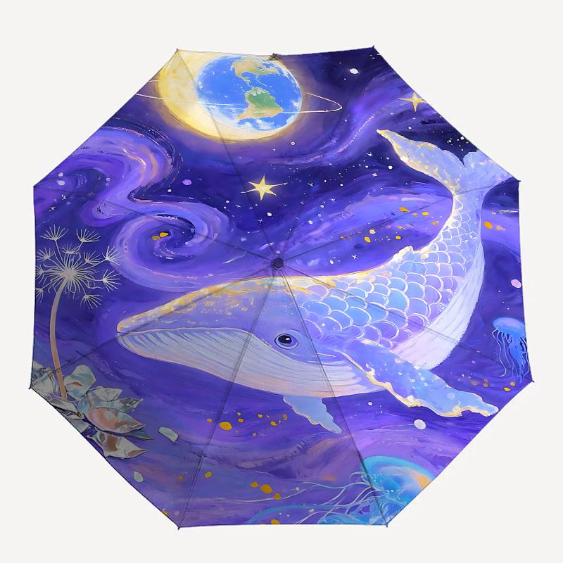

1pc Whale Galaxy umbrella with 8 iron ribs and a plastic handle, automatic opening and closing, portable and foldable1067