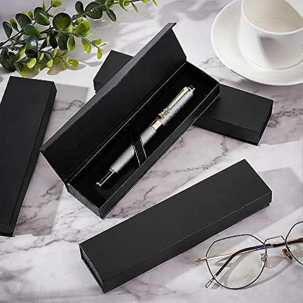10pcs Black Ballpoint Pen Gift Box with Magnetic Closure Long Necklace Cardboard Case for Watches