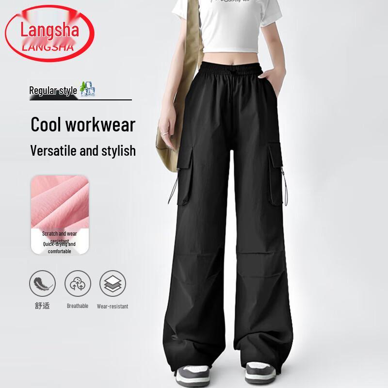 

Langsha Women s Quick-Dry Wide-Leg High-Waist Cargo Pants M