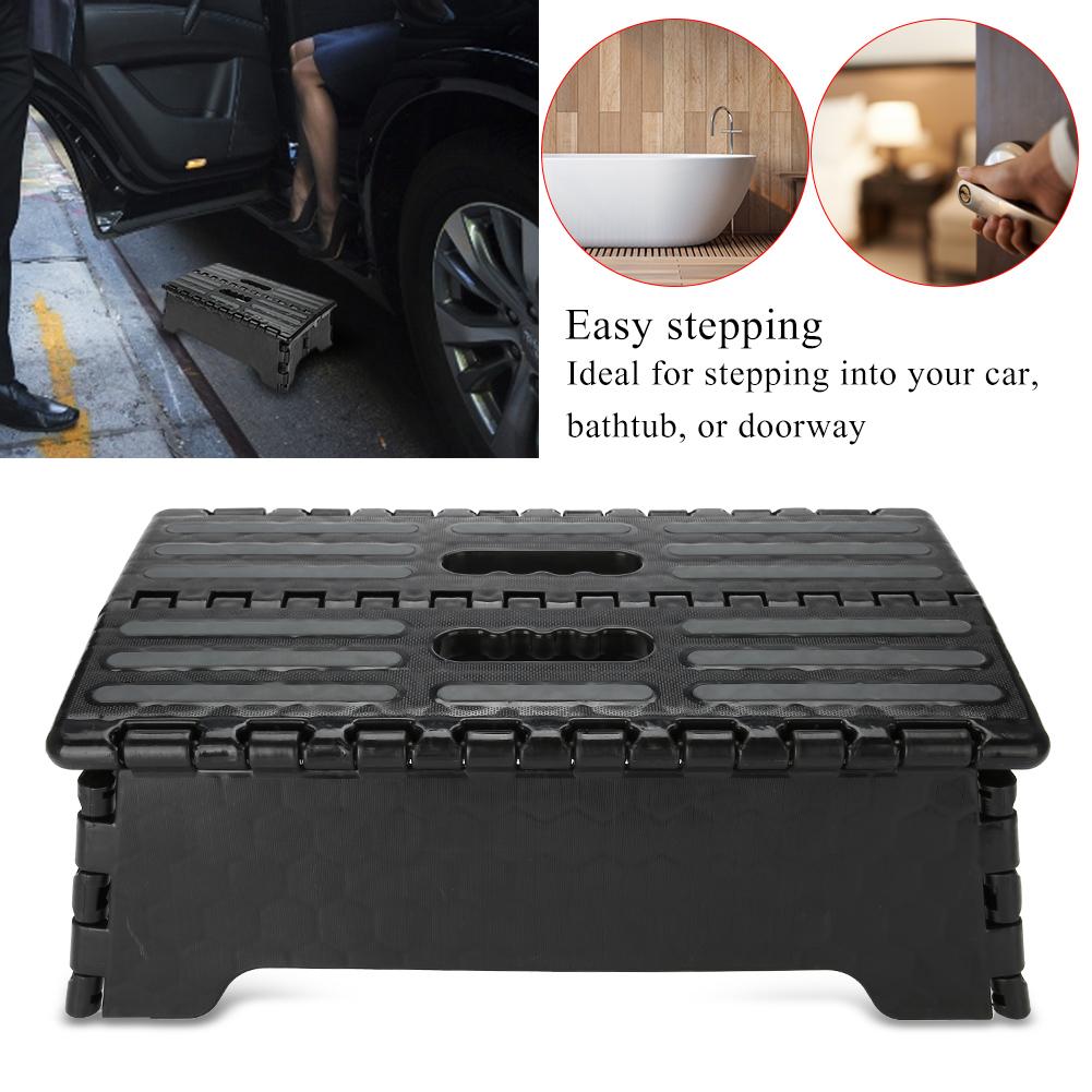 Portable Folding Step Stool Black Step Ladder for Elderly Pregnant Bathroom Travel Use