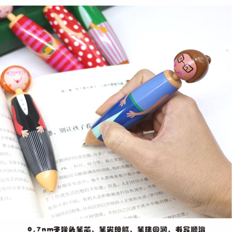 Cartoon Doll Ballpoint Pen Creative Student Ballpoint Pen Stationery Clickable Doll Blue Ballpoint Pen