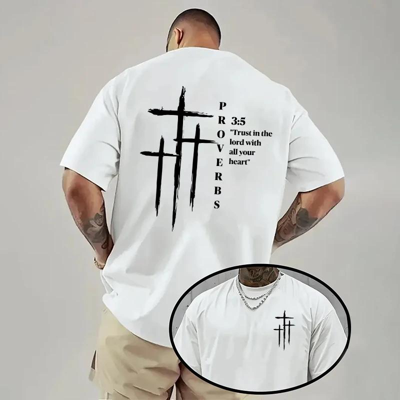 High Quality Cotton Cross Printed Tees Male Street Tshirt Men's T-shirt Summer Daily Casual Fashion O-neck Short Sleeve Top