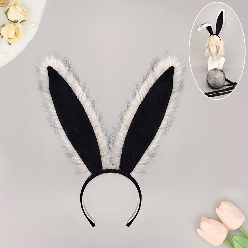 Pluizige Konijnenoor Hoofdband Staart Set Halloween Kostuumfeest Cosplay Y2K Zoet Punk Accessoire