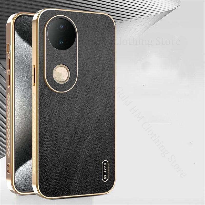 Gold Silk Leather 6D Plating Bumper Case For Vivo X200 Pro Mini X90 X100S Pro Charging Magnet Cover For VIVO S20 S19 S17 S18 Pro