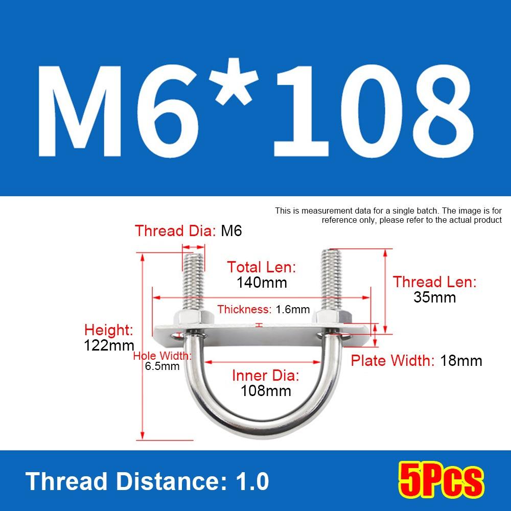 1Set Screws M6 Round Tube Clamp 304 Stainless Steel Right Angle U-bolt Round Bolt  for Round Tube