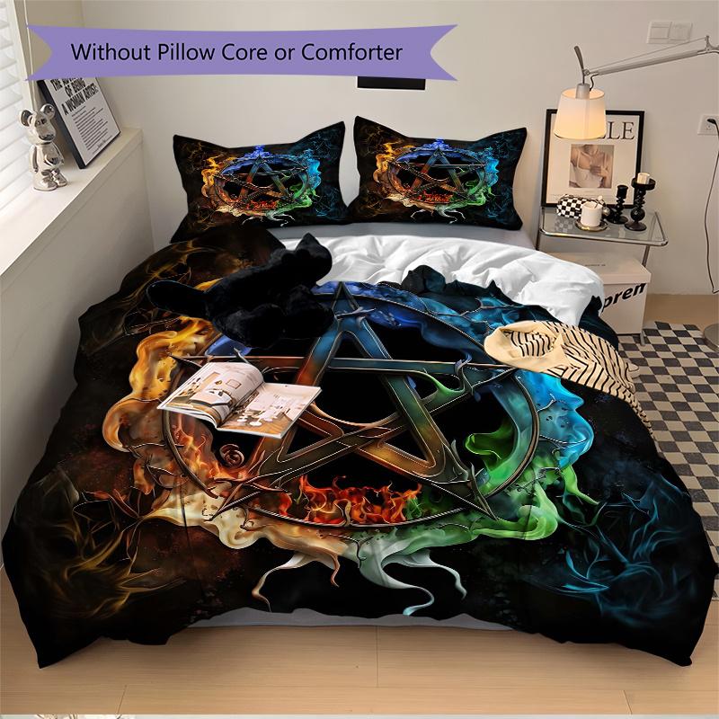 3pcs Symbol of Fire Water Earth and Air in Harmony Bedding Set, Including 1 Quilt Cover and 2 Pillow Shams, Without Filling,