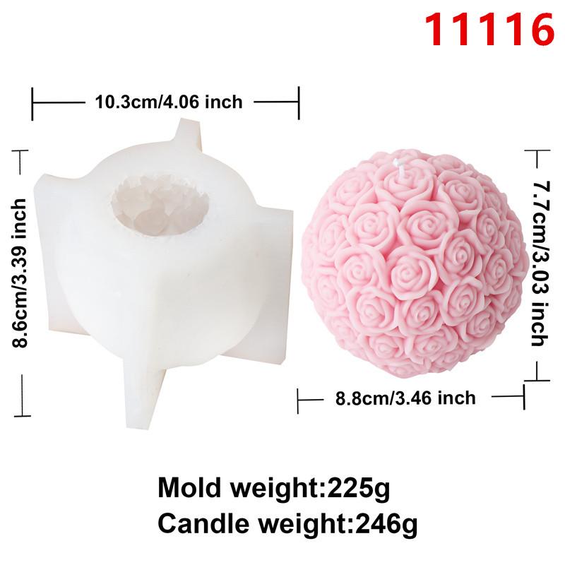 3D Rose Flower Ball Candle Silicone Mold DIY Gypsum Aromatherapy Resin Soap Mould Valentine's Rose Column Gift Home Decor
