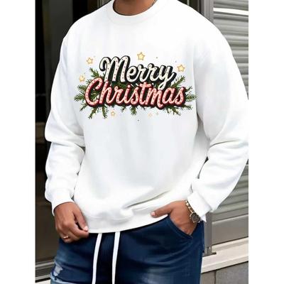 Christmas Day Slim Fit Crew Neck Sweatshirt, Quick-Dry Nylon-Spandex, Outdoor Commute & Sports