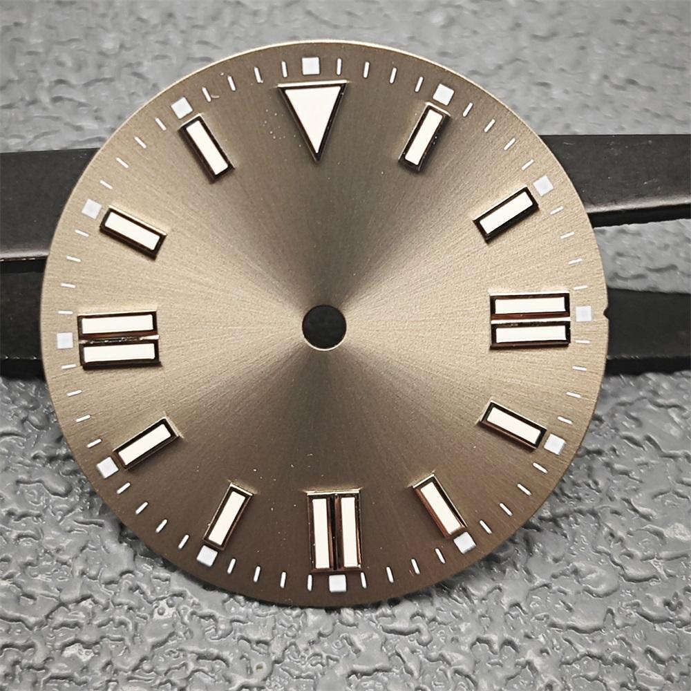 28.5mm Green Luminous Watch Dials Sunray Strips Nails No Date Watch Faces Replace Accessories for NH35/8215/2813/2836 Movements