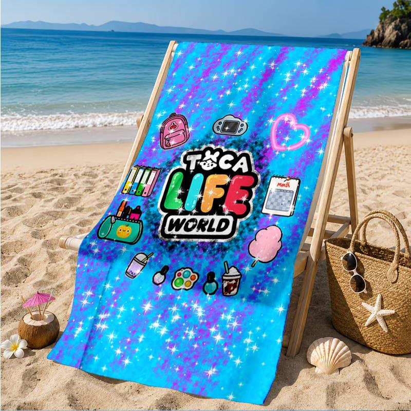 Toca Boca Game Characters In Grid Beach Towel, Quick-drying, Easy To Care For, Suitable for Both Fitness and Beach Vacations,Sports Essential