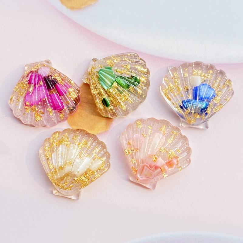10pcs Kawaii Resin Mixed Transparent Colored Stone Shells Flat Back Cabochon Crafts Clothing DIY Scrapbooking Accessories G80
