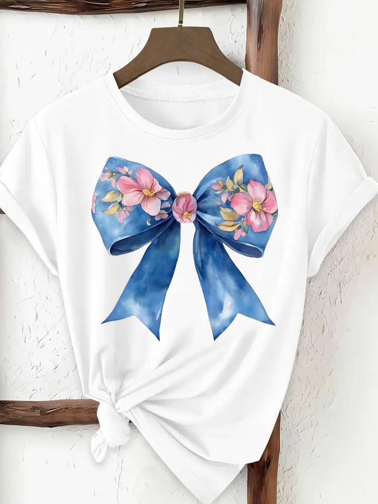 (Mărimea asiatică) Top tricou modă pentru femei trend acuarelă floare Îmbrăcăminte Tricou Femeie Imprimeu Feminin Mânecă Scurtă Tricouri Grafice