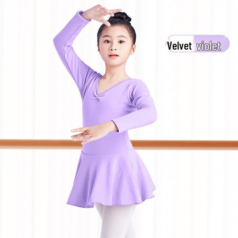 Toddler Girls' Long Sleeve Fleece Dance Leotard for Winter Practice and Exams