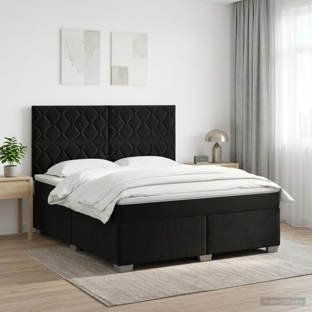 Box Spring Bed with Mattress Black 140 X 190 Cm Velvet