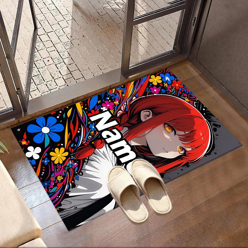 Custom Name Personalized Makima Chainsaw Man Print Carpet, Versatile Home Decor Rug, for Playroom, Apartment, Balcony, Entryway, Hallway Gift