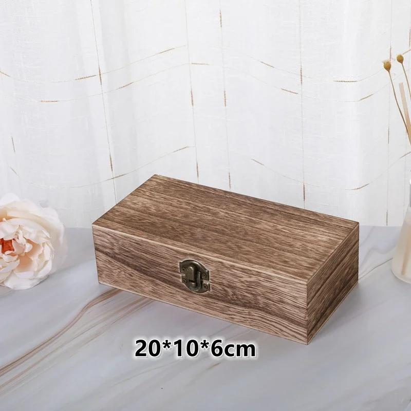 Retro Wooden Storage Box Rectangular Wood Hinged Box Container for Jewelry Keepsakes Multi-Purpose Desktop Storage Organizer
