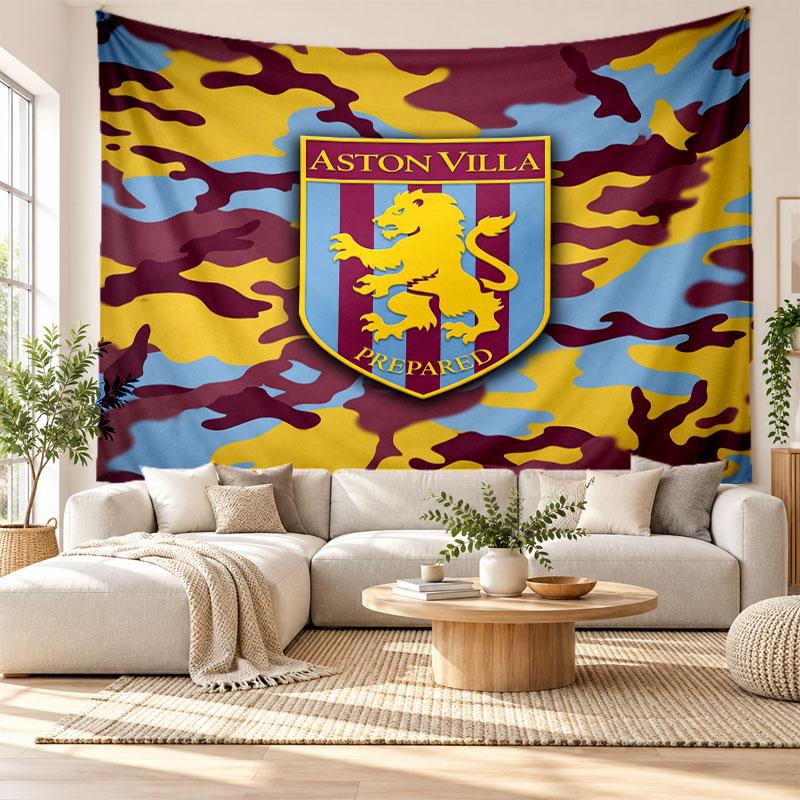Aston Villa Fodbold Vægtæppe, Blødt Stof Vægophæng, Dekorativ Baggrund Til Soveværelse Hjemme Vægkunst