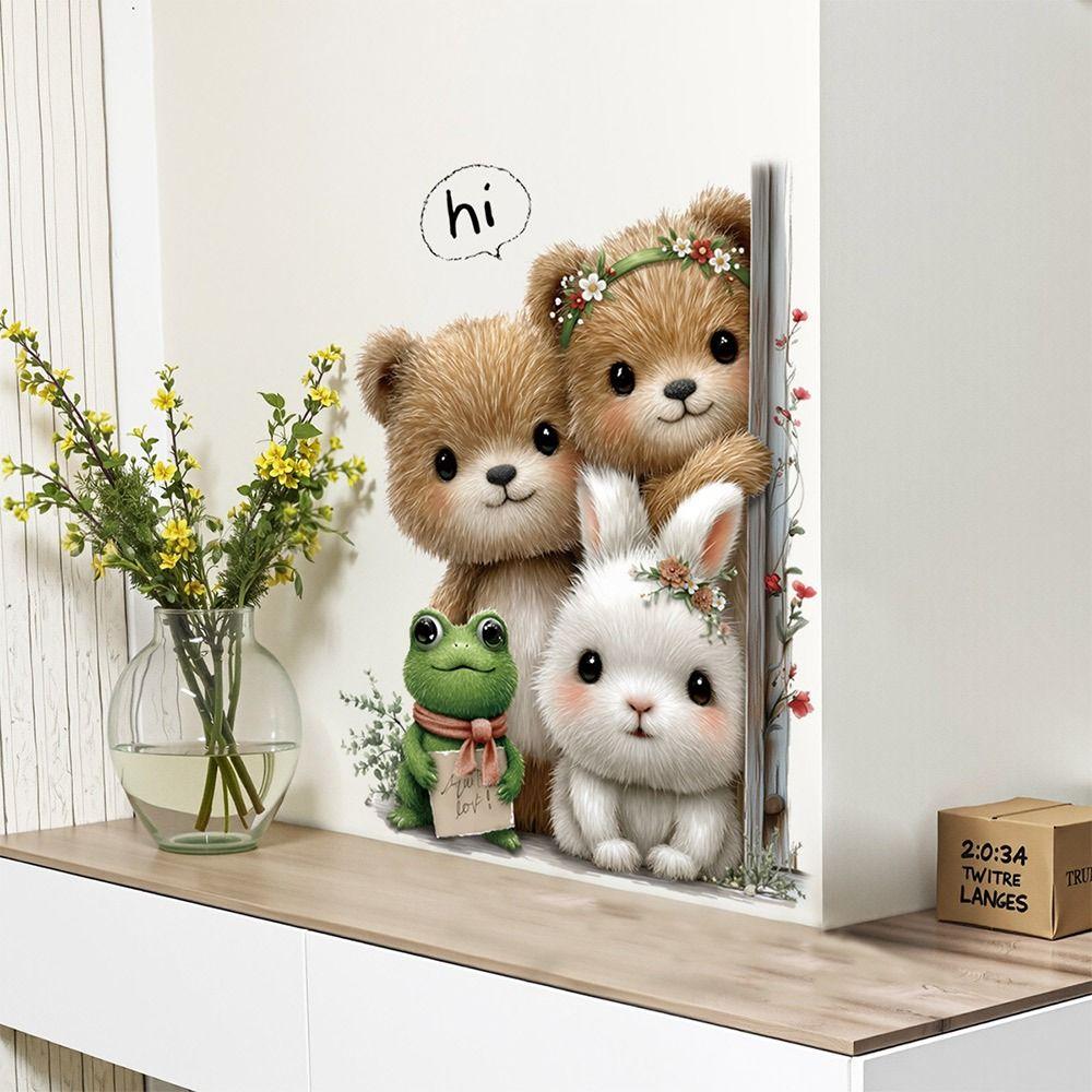 Cartoon Animal Decorative Sticker Bear Rabbit Frog Electrostatic Decals Static Stickers Glass Door