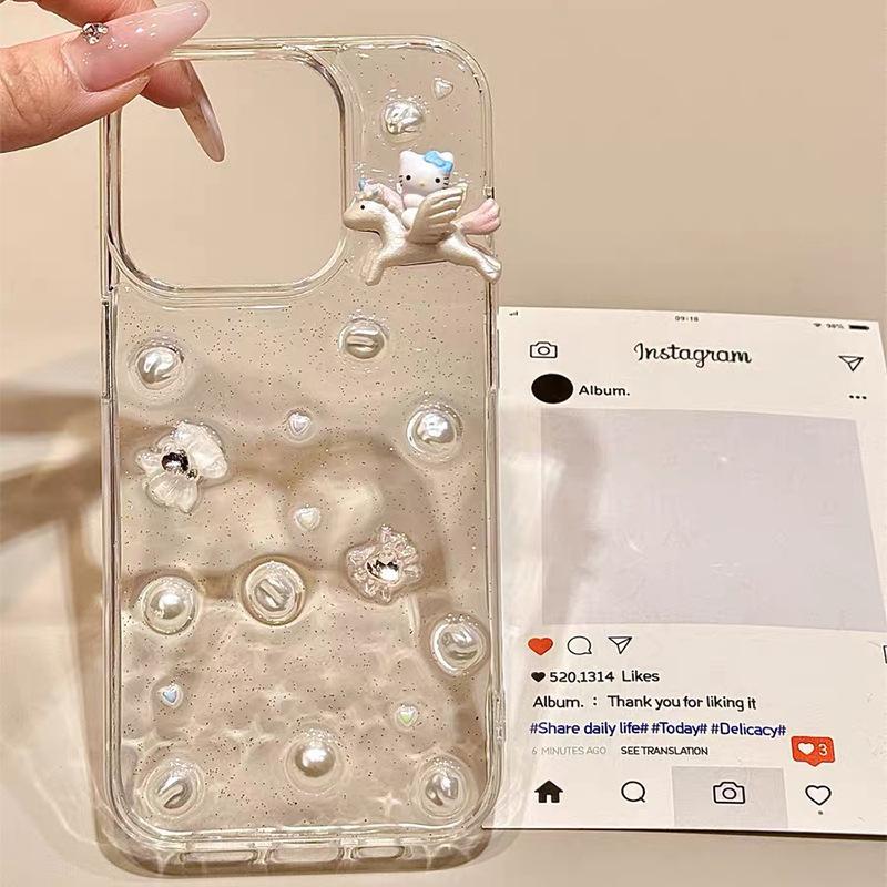 Bow Pearl Glitter Phone Case for IPhone17promax Tianma KT Cat for Apple 16 Rhinestone 14 Female